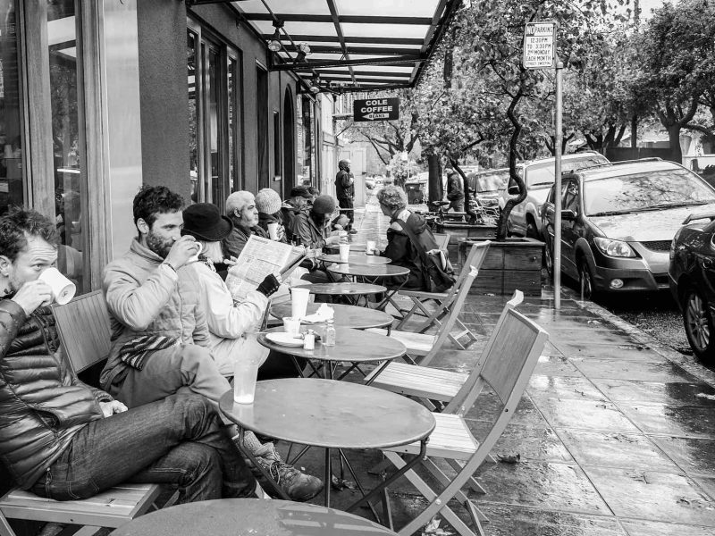 People drinking coffee in Oakland, California