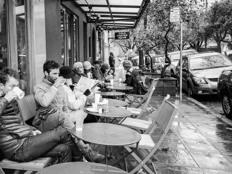People drinking coffee in Oakland, California