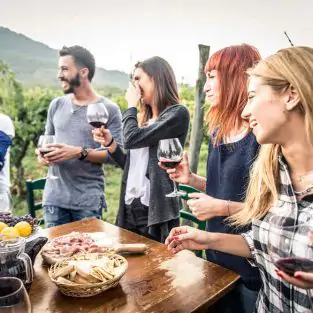 Group of friends enjoying a winery tour