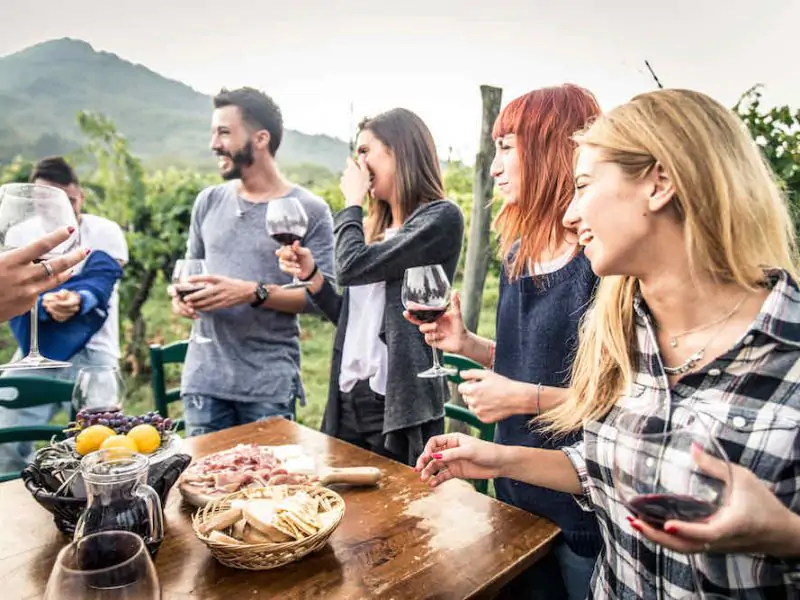 Group of friends enjoying a winery tour