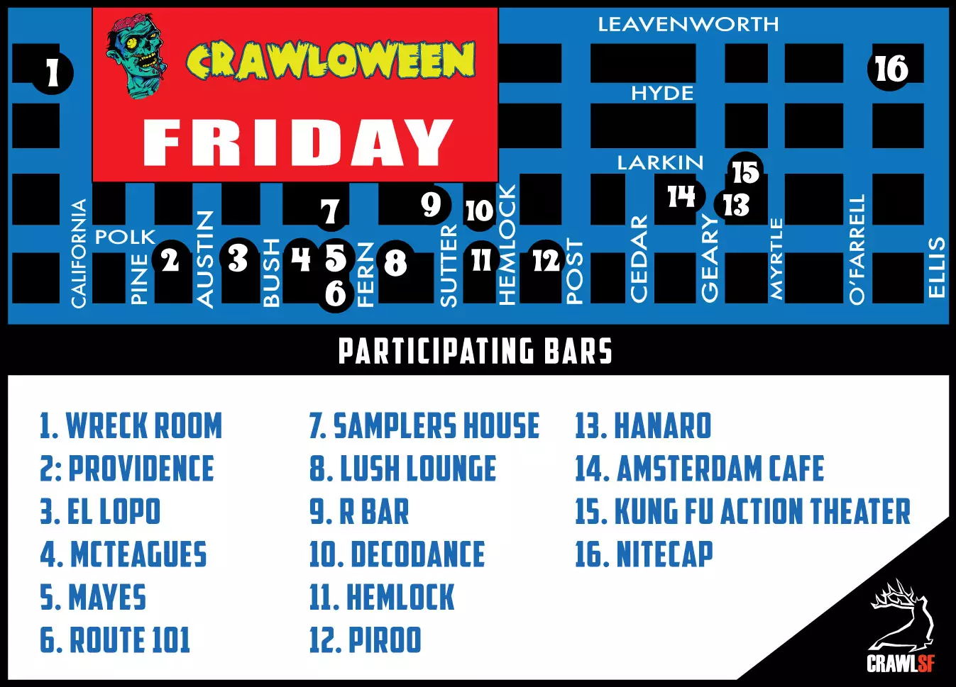 Halloween Pub Crawl Map 2023