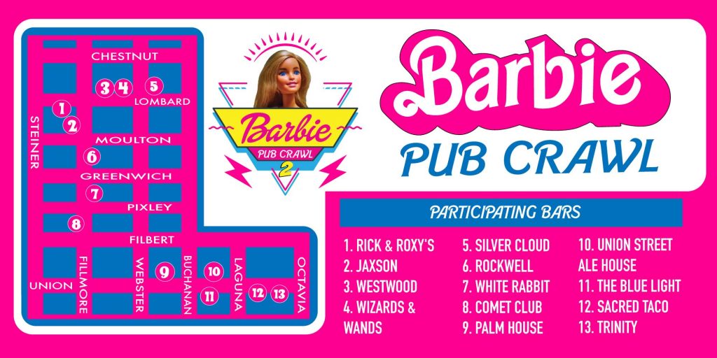 Barbie Pub Crawl Map 2024