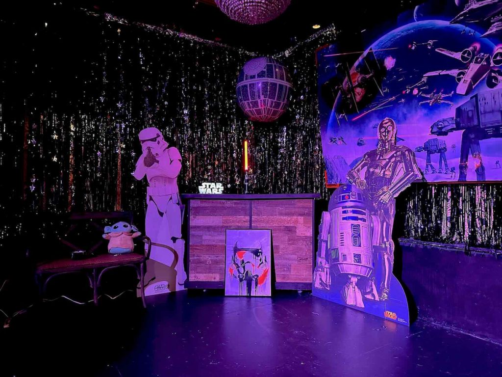 Stage at Mayes with Stormtrooper, C3PO and R2D2
