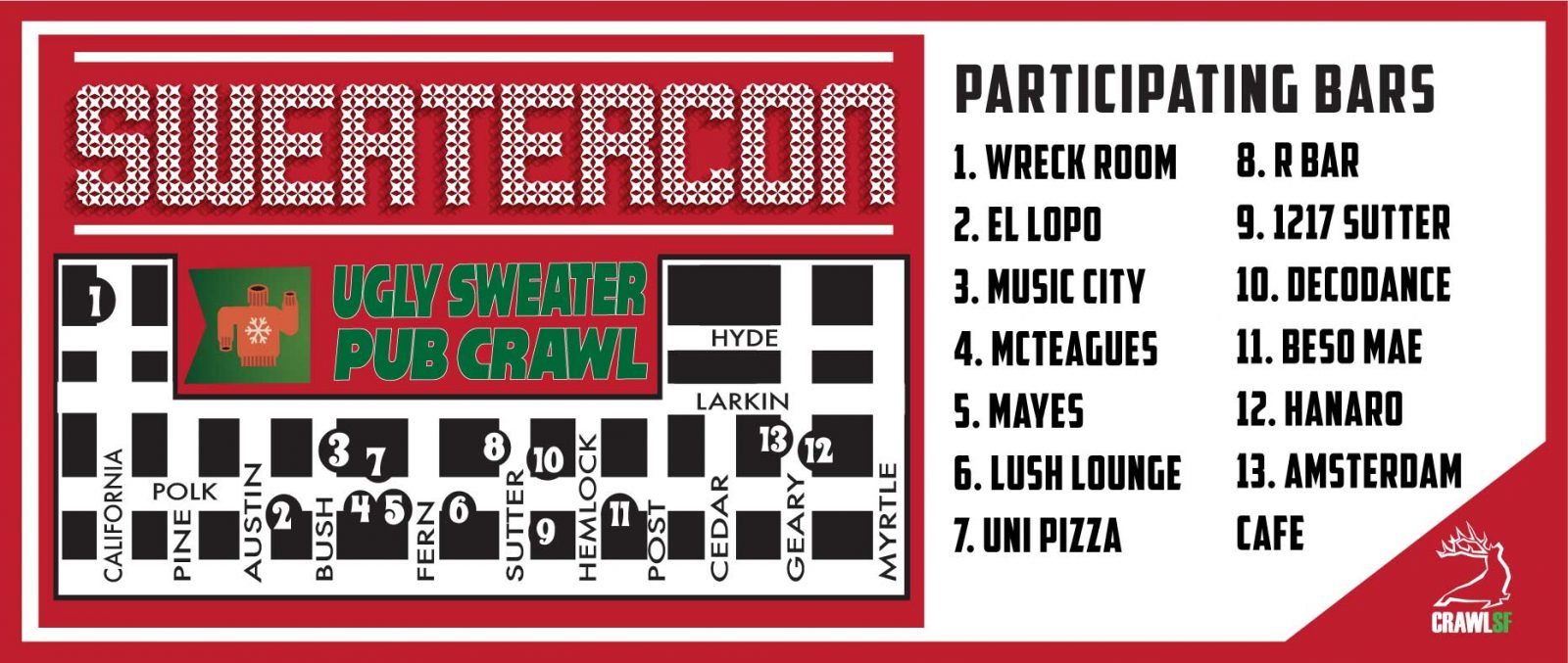 Sweatercon 2024 Pub Crawl Map