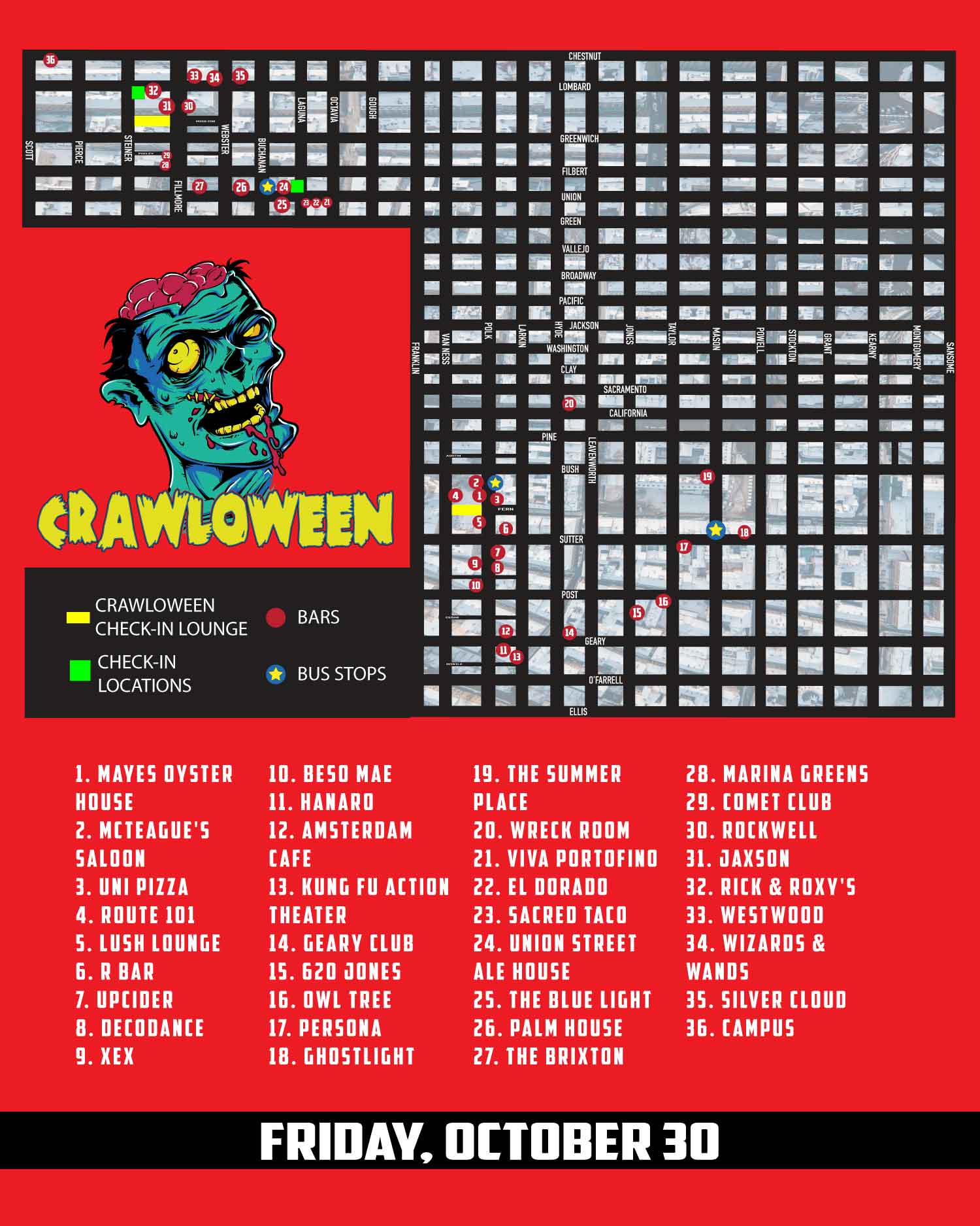 Map for San Francisco Halloween Pub Crawl 2026 - Friday, 10/30